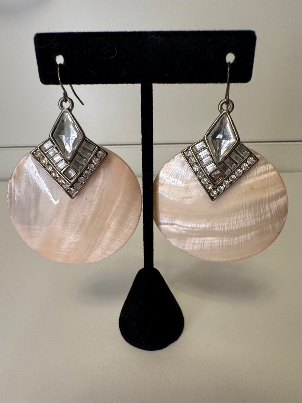 Crystal Accent Pink Shell Drop Earrings